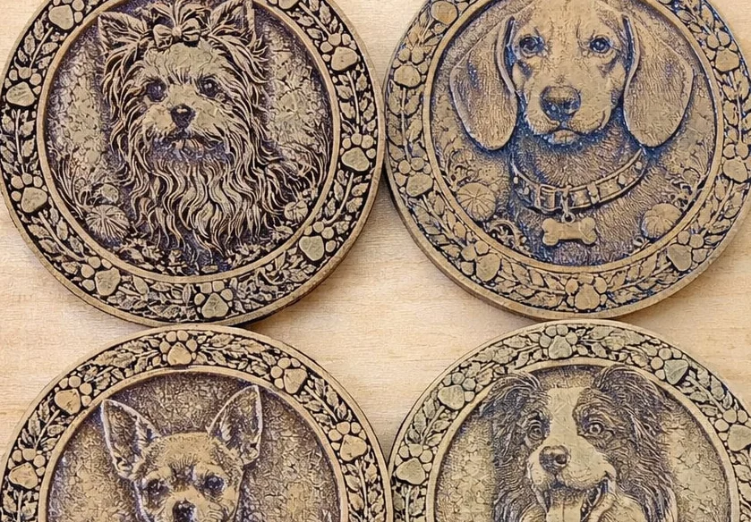 Engraved dog portrait coasters