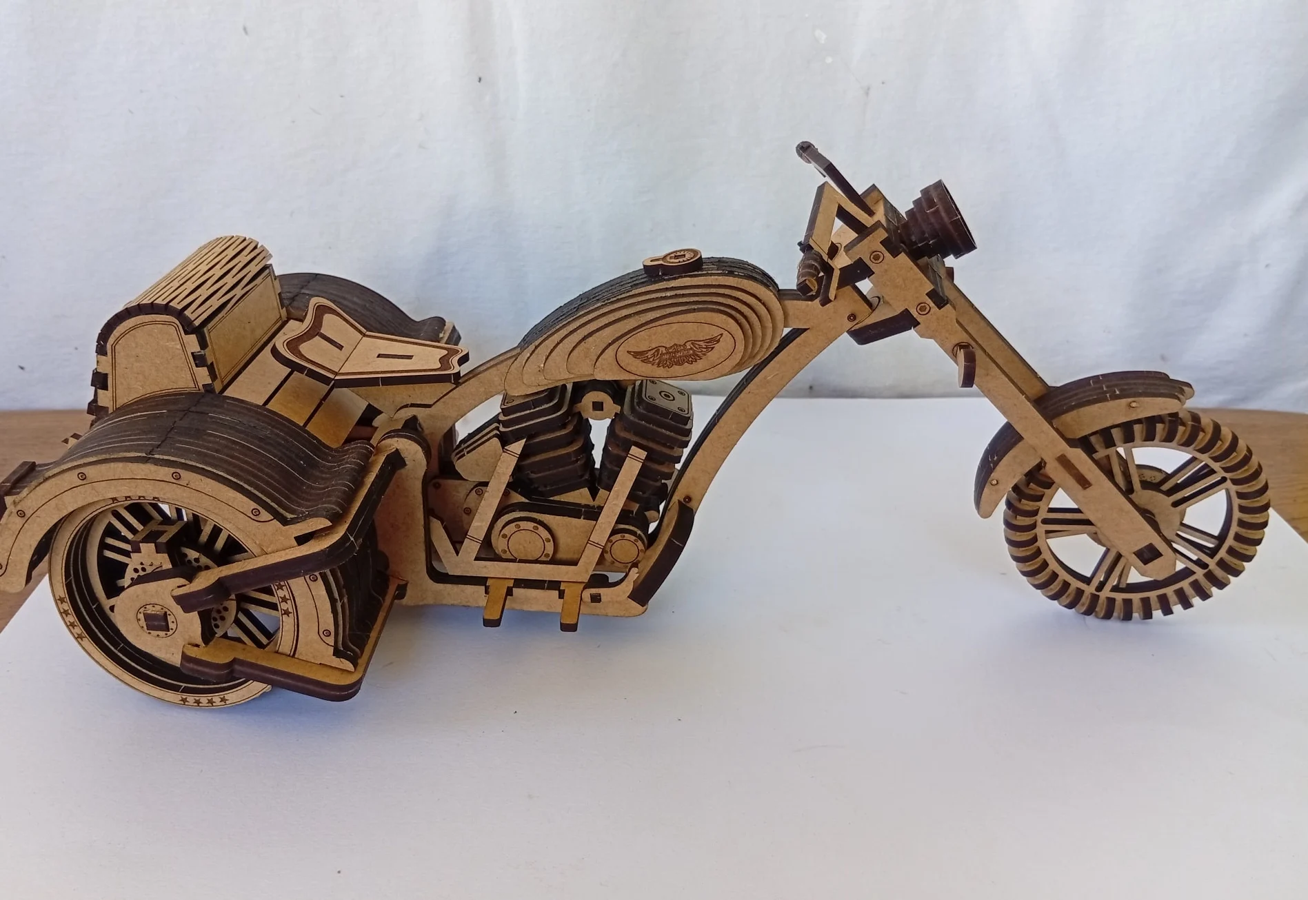 Laser-cut wooden trike model